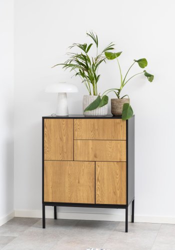 ACT NORDIC Seaford Sideboard, mit 3 Türen und 2 Schubladen – natürliches Wildeichenpapier und schwarzes MDF/Metall