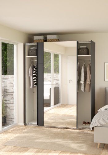 TVILUM Bergamo Garderob med 1 skjutd�rr + 1 skjutd�rr med spegel 180 x 220 cm - Paket