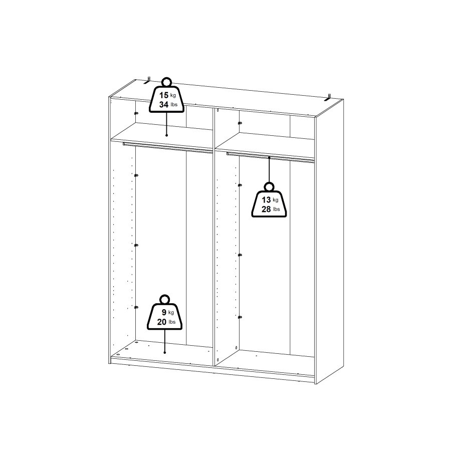 TVILUM Bergamo Garderob med 1 skjutd&ouml;rr + 1 skjutd&ouml;rr med spegel 180 x 220 cm - Paket