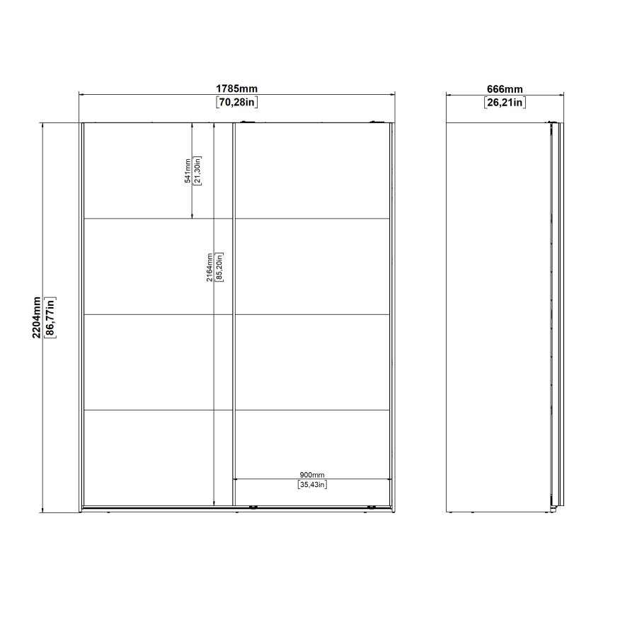 TVILUM Bergamo Garderob med 2 skjutd&ouml;rrar 180 x 220 cm - Paket