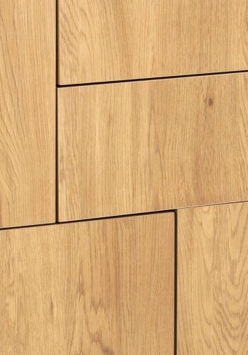 ACT NORDIC Seaford Sideboard, mit 3 Türen und 2 Schubladen – natürliches Wildeichenpapier und schwarzes MDF/Metall