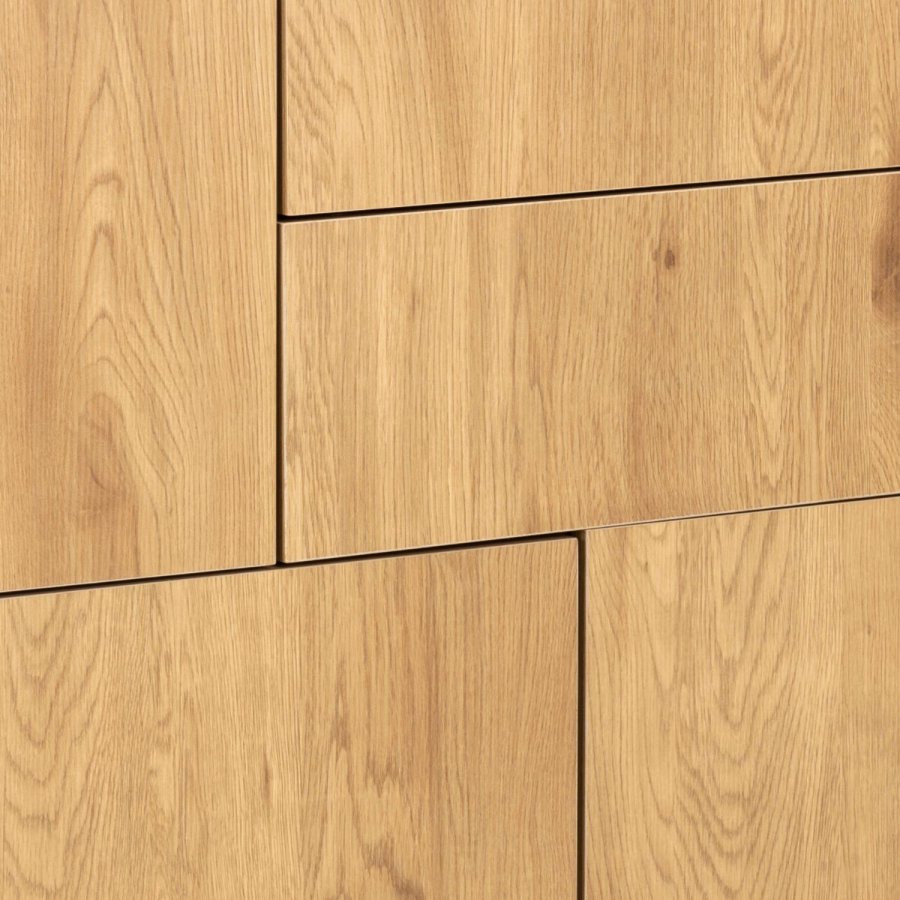 ACT NORDIC Seaford Sideboard, mit 3 Türen und 2 Schubladen – natürliches Wildeichenpapier und schwarzes MDF/Metall