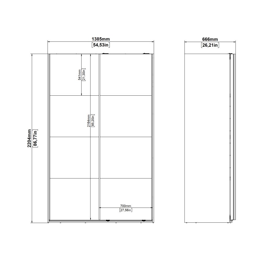 TVILUM Bergamo Garderob med 2 skjutd&ouml;rrar 140 x 220 cm - Paket