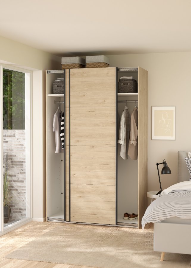 TVILUM Bergamo Garderob med 2 skjutd&ouml;rrar 140 x 220 cm - Paket