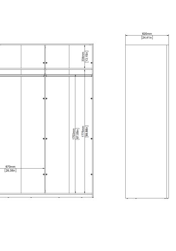 TVILUM Bergamo Garderob med 2 skjutd&ouml;rrar 140 x 220 cm - Paket