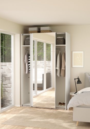 TVILUM Bergamo Garderob med 1 skjutd�rr + 1 skjutd�rr med spegel 140 x 220 cm - Paket