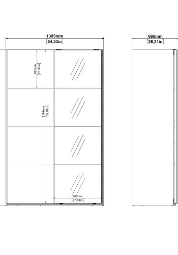 TVILUM Bergamo Garderob med 1 skjutd&ouml;rr + 1 skjutd&ouml;rr med spegel 140 x 220 cm - Paket