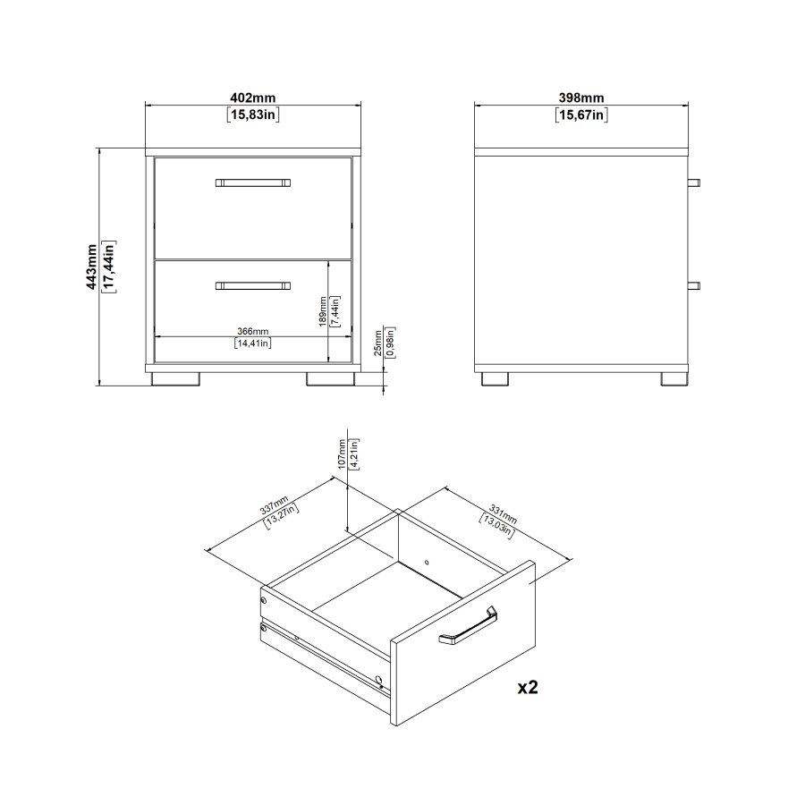 TVILUM Sofia Nattbord 2 skuffer - Pakke