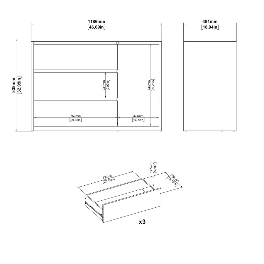 TVILUM Next skjenk med 1 d�r og 3 skuffer