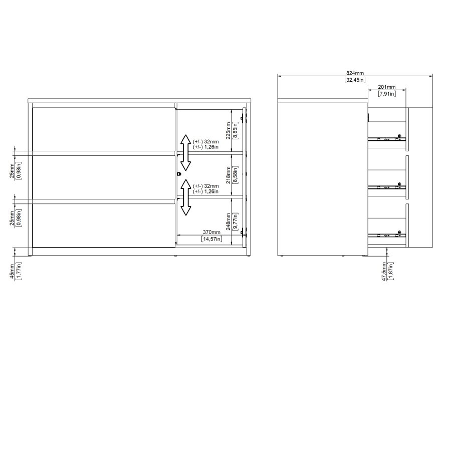 TVILUM Next skjenk med 1 d�r og 3 skuffer