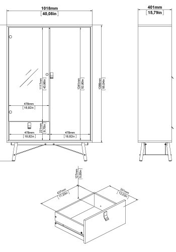 TVILUM Ry porcel�nsskab 1 d�r + 1 vitrine + 1 skuffe - Parcel