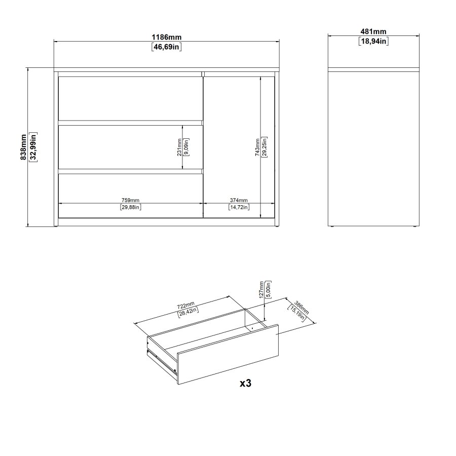 TVILUM Next skjenk med 1 d�r og 3 skuffer - Parcel