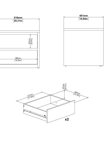 TVILUM Next Nattbord 2 skuffer - Pakke