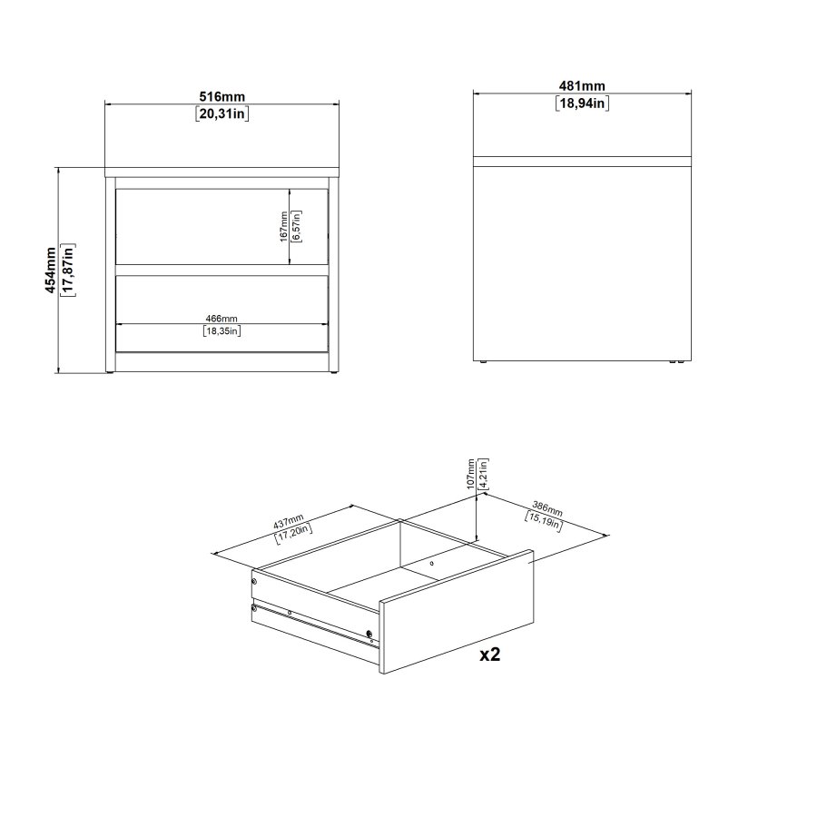 TVILUM Next Nattbord 2 skuffer - Pakke