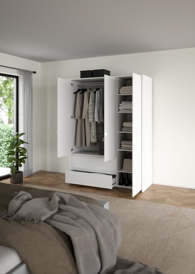 TVILUM Next Garderob med 3 d&ouml;rrar och 2 l�dor - Paket