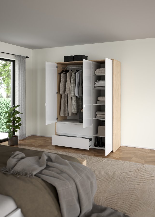 TVILUM Next Garderob med 3 d&ouml;rrar och 2 l�dor - Paket