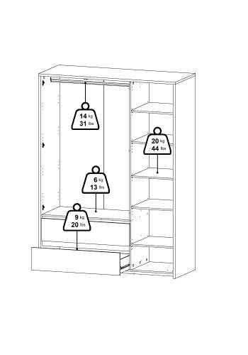 TVILUM Next Garderob med 3 d&ouml;rrar och 2 l�dor - Paket