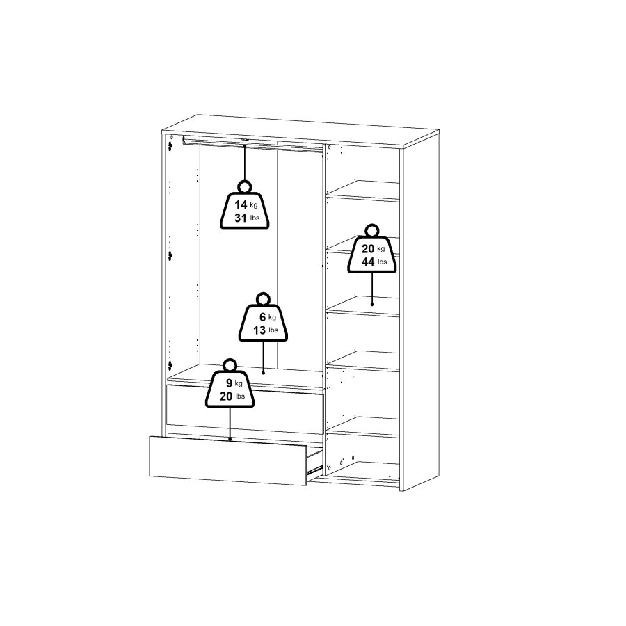 TVILUM Next Garderob med 3 d&ouml;rrar och 2 l�dor - Paket