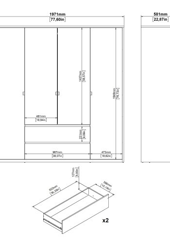 TVILUM Next Garderob med 4 d&ouml;rrar och 2 l�dor - Paket