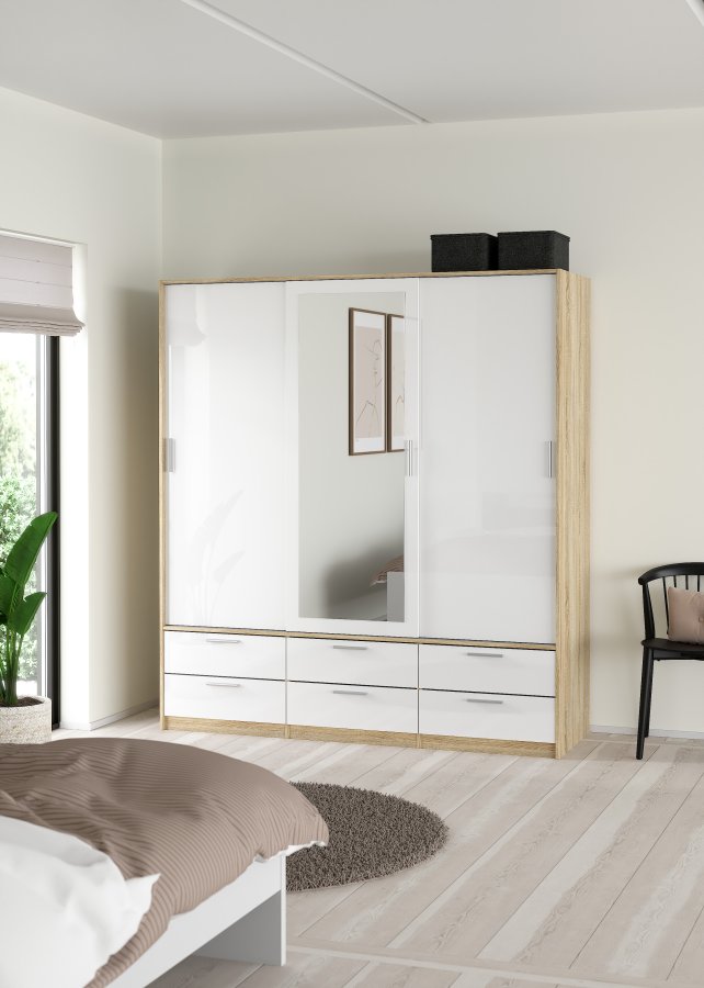 TVILUM Line Garderob med 3 d&ouml;rrar + 6 l�dor - Paket