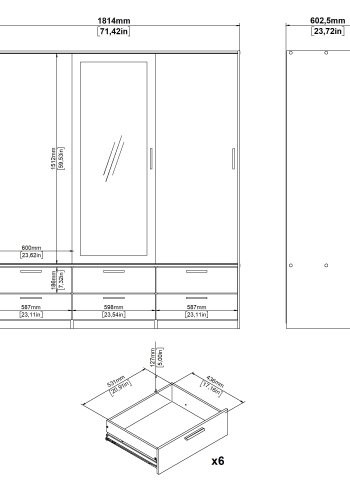 TVILUM Line Garderob med 3 d&ouml;rrar + 6 l�dor - Paket