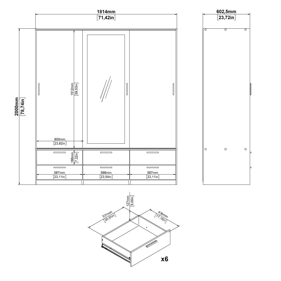 TVILUM Line Garderob med 3 d&ouml;rrar + 6 l�dor - Paket