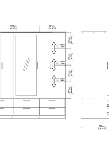 TVILUM Line Garderob med 3 d&ouml;rrar + 6 l�dor - Paket