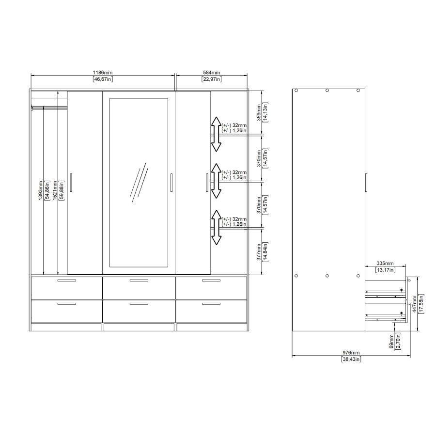 TVILUM Line Garderob med 3 d&ouml;rrar + 6 l�dor - Paket
