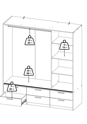 TVILUM Line Garderob med 3 d&ouml;rrar + 6 l�dor - Paket
