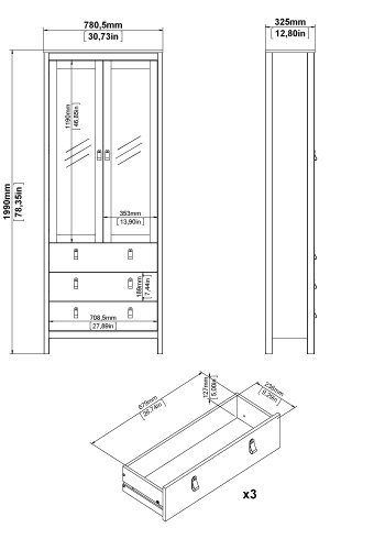 TVILUM Madrid porcel�nsskab 2 d�re med glas + 3 skuffer - Parcel