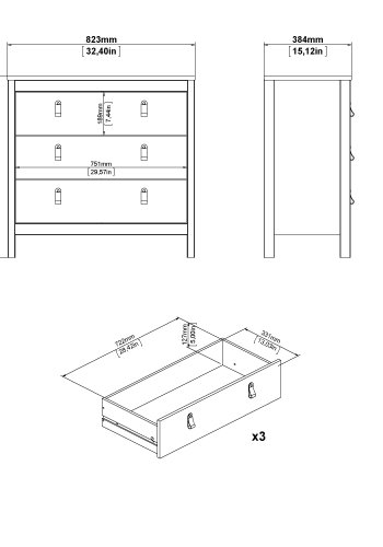 TVILUM Madrid Byr� med 3 l�dor - Parcel