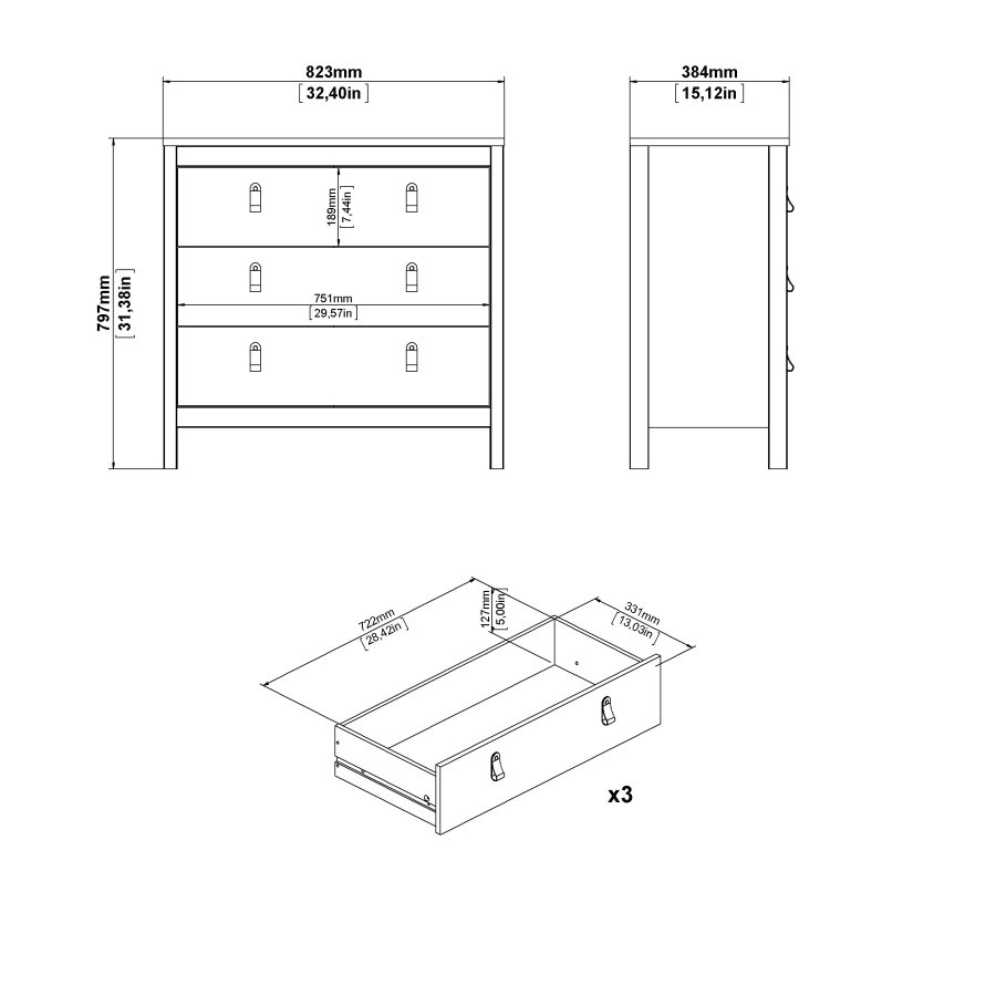 TVILUM Madrid Byr� med 3 l�dor - Parcel