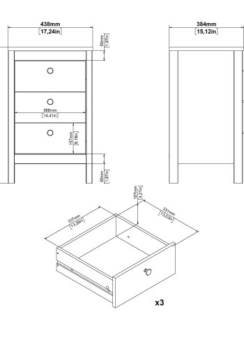 TVILUM Madrid Nattduksbord med 3 l�dor - Parcel