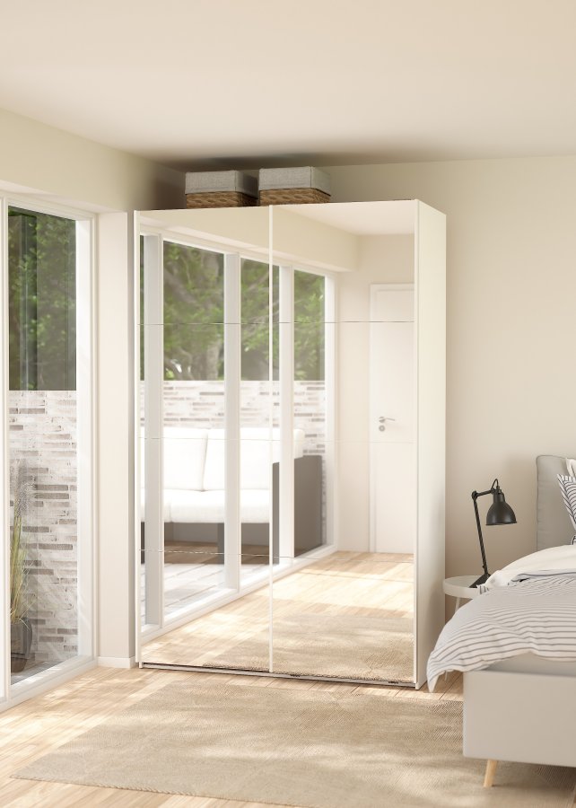 TVILUM Bergamo Garderob med 2 skjutd&ouml;rrar och spegel 140 x 220 cm - Paket