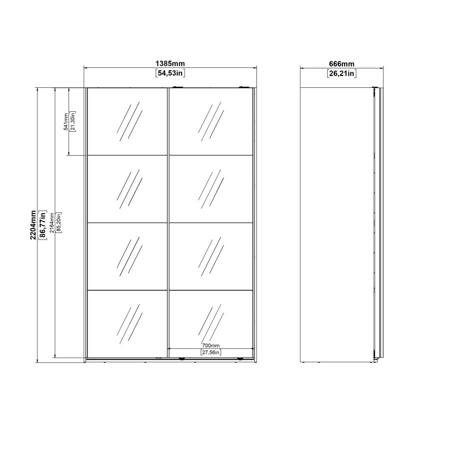 TVILUM Bergamo Garderob med 2 skjutd&ouml;rrar och spegel 140 x 220 cm - Paket