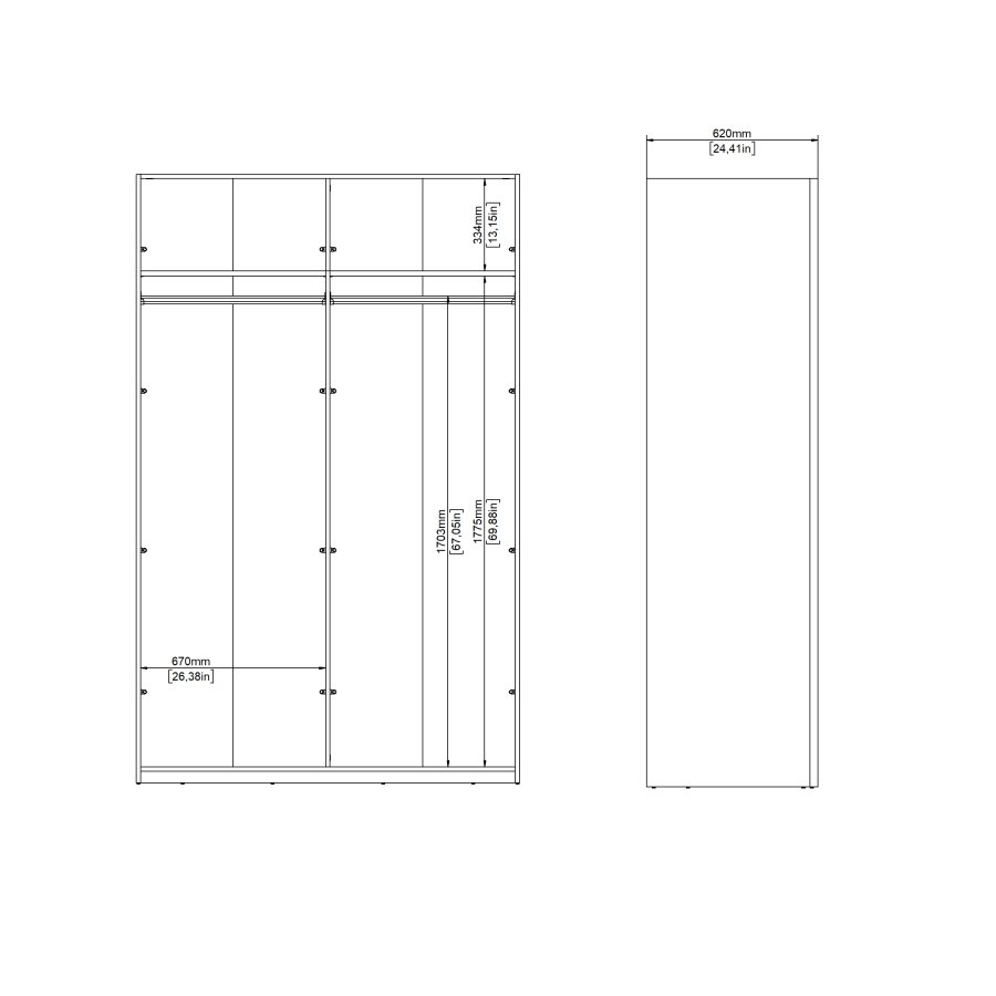 TVILUM Bergamo Garderob med 2 skjutd&ouml;rrar och spegel 140 x 220 cm - Paket