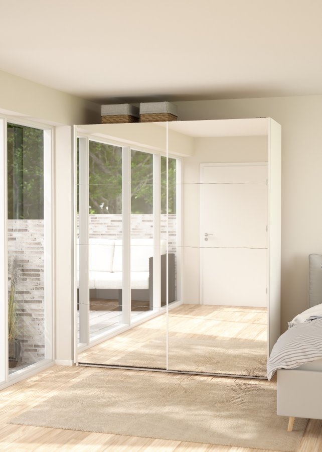 TVILUM Bergamo Garderob med 2 skjutd&ouml;rrar och spegel 180 x 220 cm - Paket