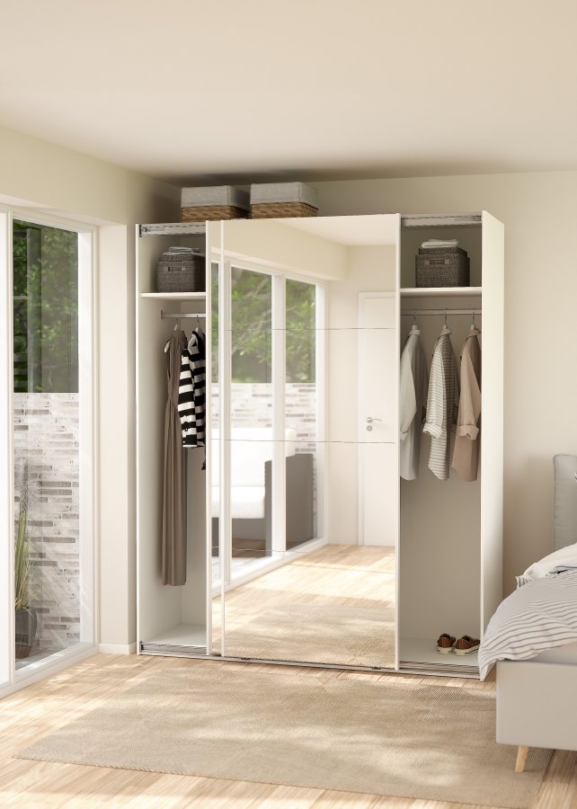 TVILUM Bergamo Garderob med 2 skjutd&ouml;rrar och spegel 180 x 220 cm - Paket