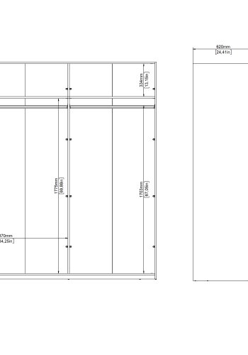TVILUM Bergamo Garderob med 2 skjutd&ouml;rrar och spegel 180 x 220 cm - Paket