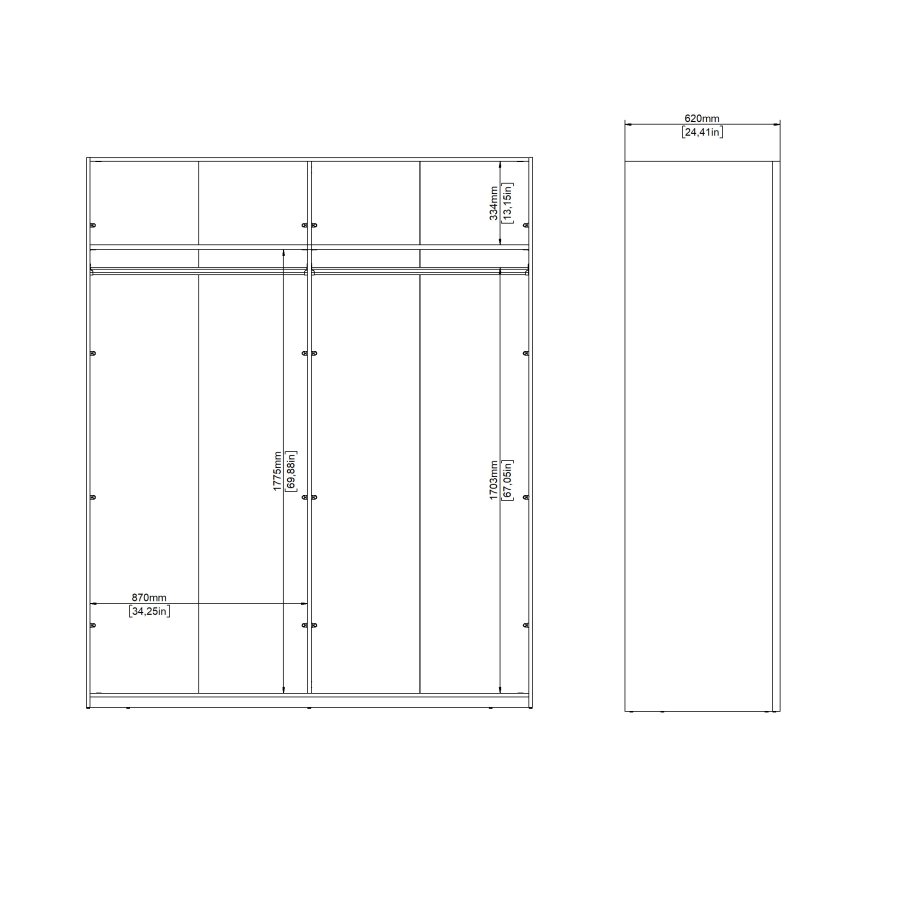 TVILUM Bergamo Garderob med 2 skjutd&ouml;rrar och spegel 180 x 220 cm - Paket
