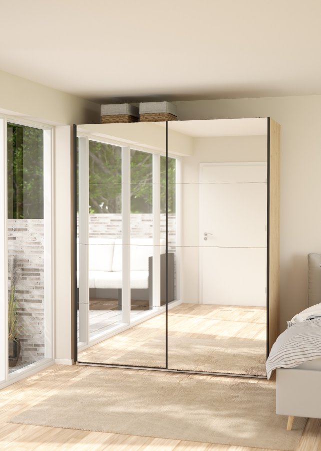 TVILUM Bergamo Garderob med 2 skjutd&ouml;rrar och spegel 180 x 220 cm - Paket