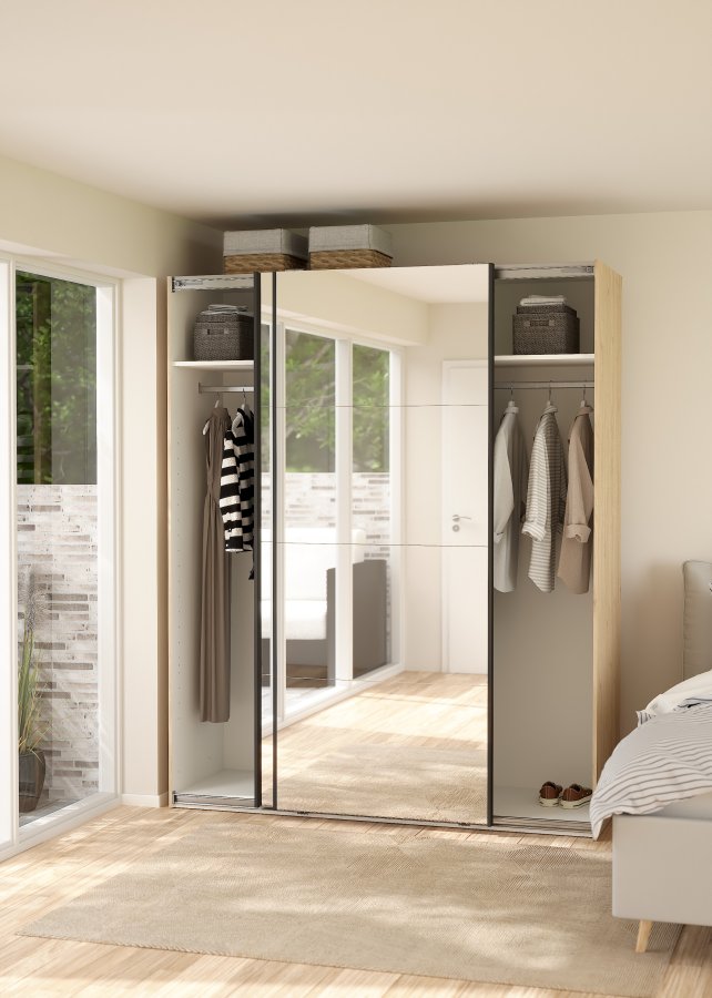 TVILUM Bergamo Garderob med 2 skjutd&ouml;rrar och spegel 180 x 220 cm - Paket