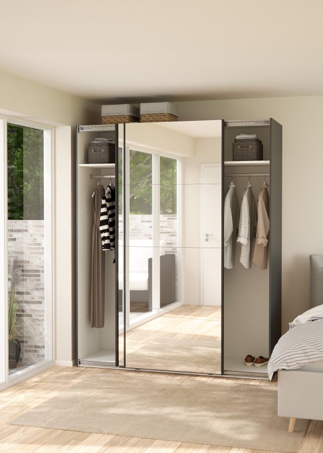 TVILUM Bergamo Garderob med 2 skjutd&ouml;rrar och spegel 180 x 220 cm - Paket