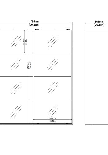 TVILUM Bergamo Garderob med 2 skjutd&ouml;rrar och spegel 180 x 220 cm - Paket