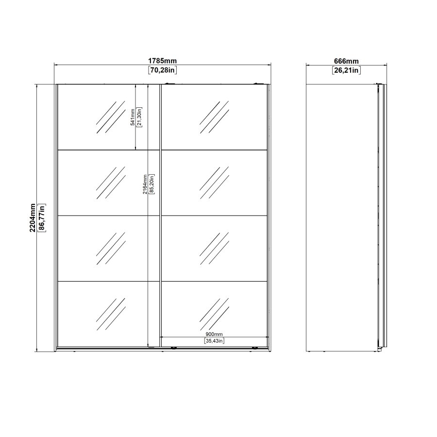 TVILUM Bergamo Garderob med 2 skjutd&ouml;rrar och spegel 180 x 220 cm - Paket