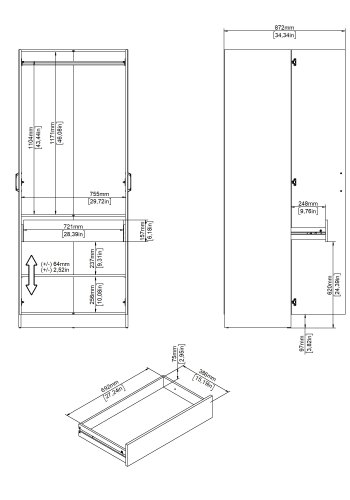 TVILUM Focus Garderob med 2 d&ouml;rrar + 1 l�da - Paket