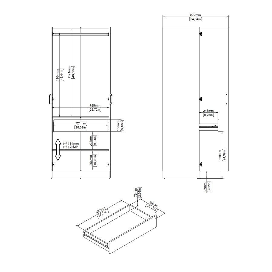 TVILUM Focus Garderob med 2 d&ouml;rrar + 1 l�da - Paket