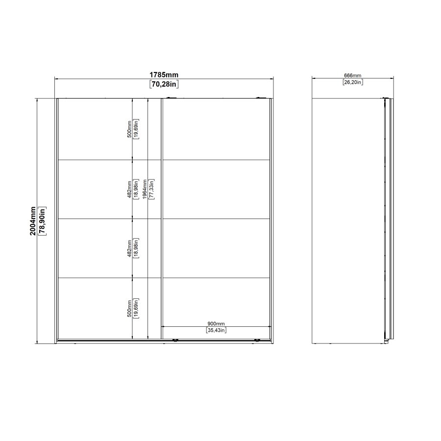 TVILUM Bergamo Garderob med 2 skjutd&ouml;rrar 180 x 200 cm - Paket