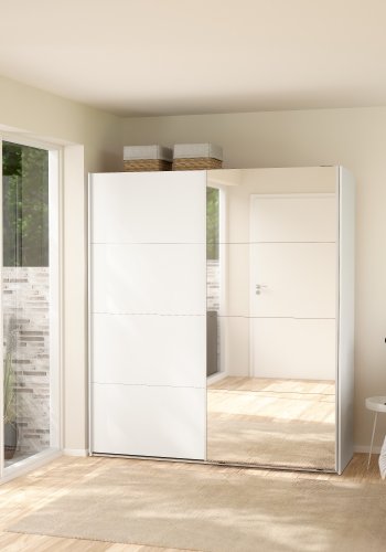 TVILUM Bergamo Garderob med 1 skjutd�rr + 1 skjutd�rr med spegel 180 x 200 cm - Paket