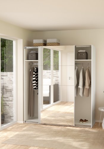 TVILUM Bergamo Garderob med 1 skjutd�rr + 1 skjutd�rr med spegel 180 x 200 cm - Paket